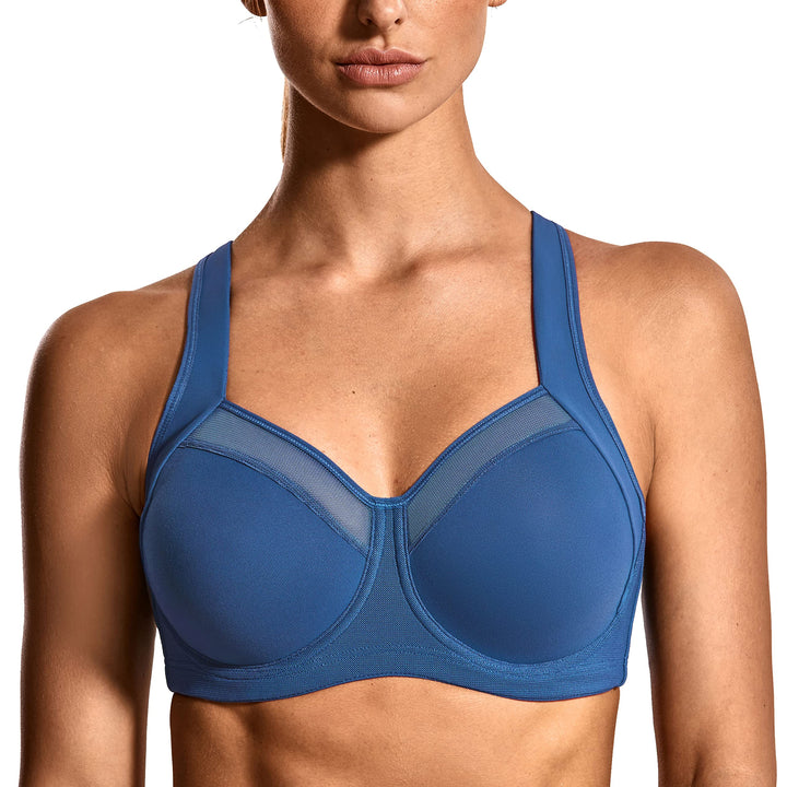 SYROKAN Damen Starker Halt Sport BH - Mesh mit Bügel Ringerrücken Ohne Einlagen Fitness Lauf Joggen