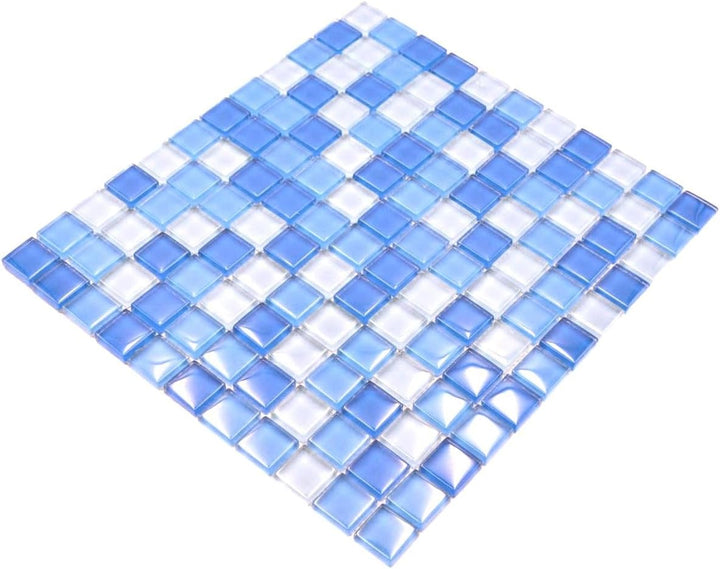 Mosaik Quadrat Crystal mix hellblau Glasmosaik Transluzent Transparent 3D Fliesenspiegel, Mosaikstei