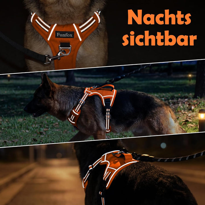 Funfox Hundegeschirr Mittelgrosse Hunde [M] - Verstellbares Anti-Zug Brustgeschirr mit Griff &amp; Refle