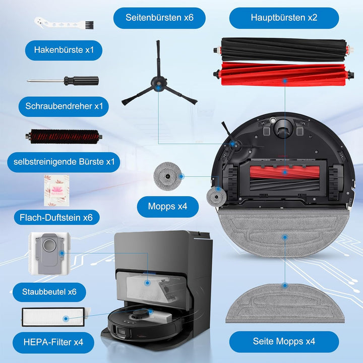 27 Stück Zubehör für Roborock S8 MaxV Ultra Staubsauger, 2 Hauptbürsten, 4 HEPA-Filter, 4 Mopps, 4 S