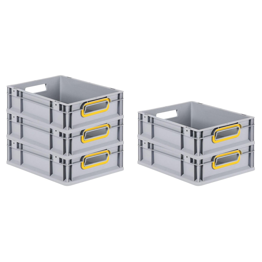 SparSet 5x Eurobox NextGen Color | HxBxT 12x30x40cm | 11 Liter | Griffe gelb offen | Glatter Boden |