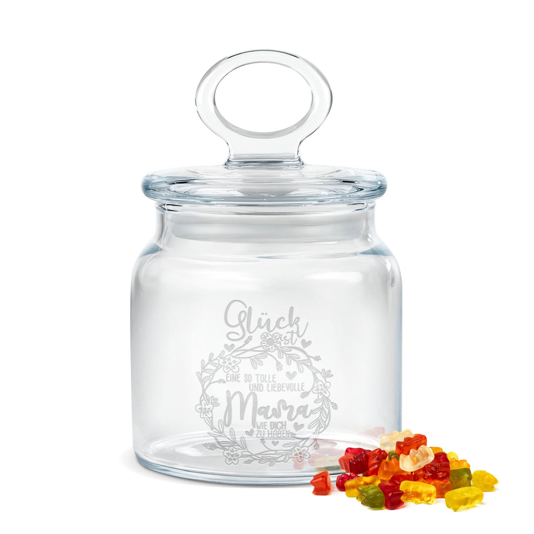 Print Royal PR Keksdose aus Glas mit Gravur - 550 ml - Glück ist, eine Mama wie dich zu haben - Gesc