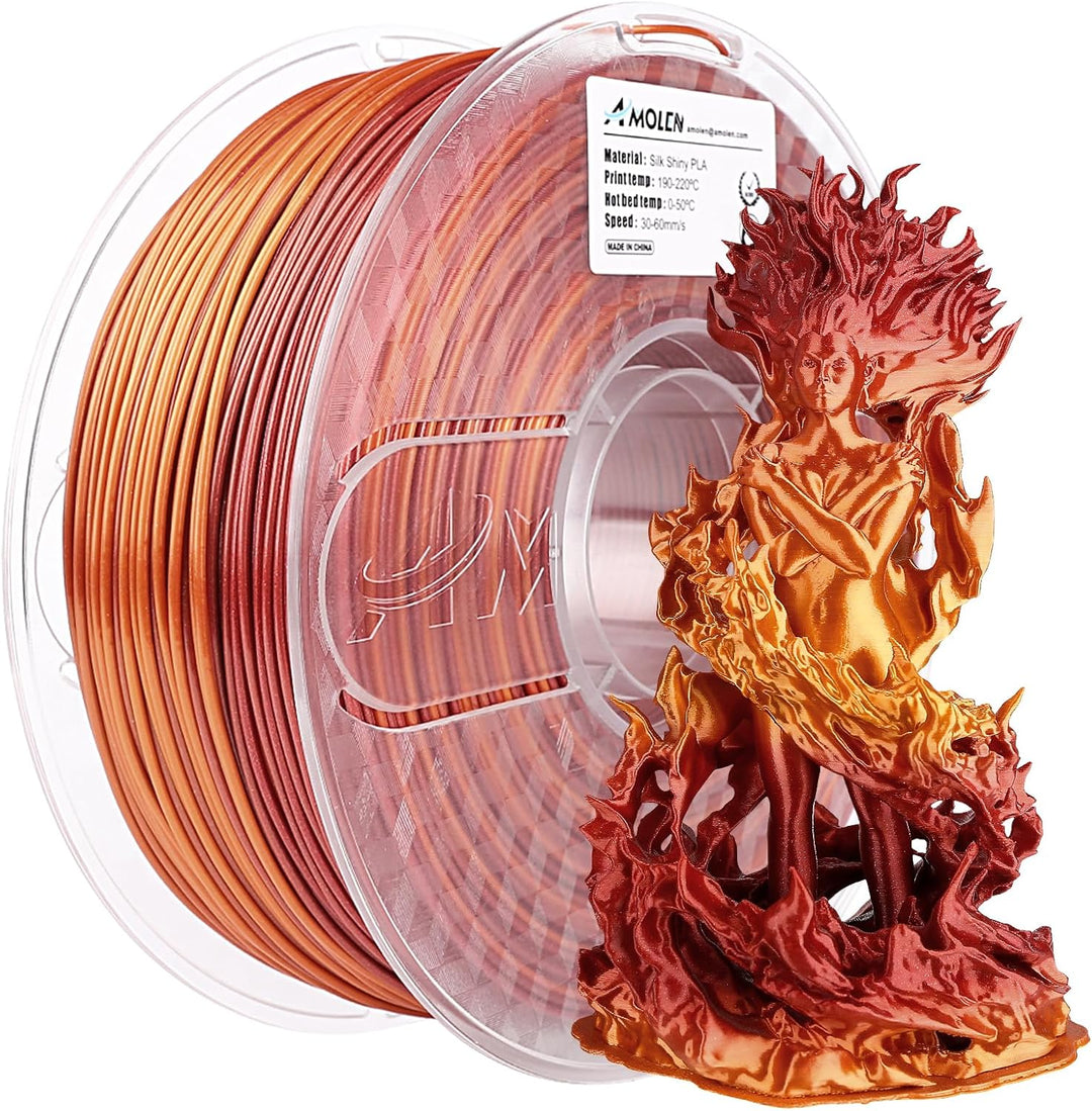 AMOLEN PLA 3D-Drucker-Filament, Silk PLA-Filament, 1,75 mm, Silk Shiny Filament Rot Gold, 1 kg A-gra