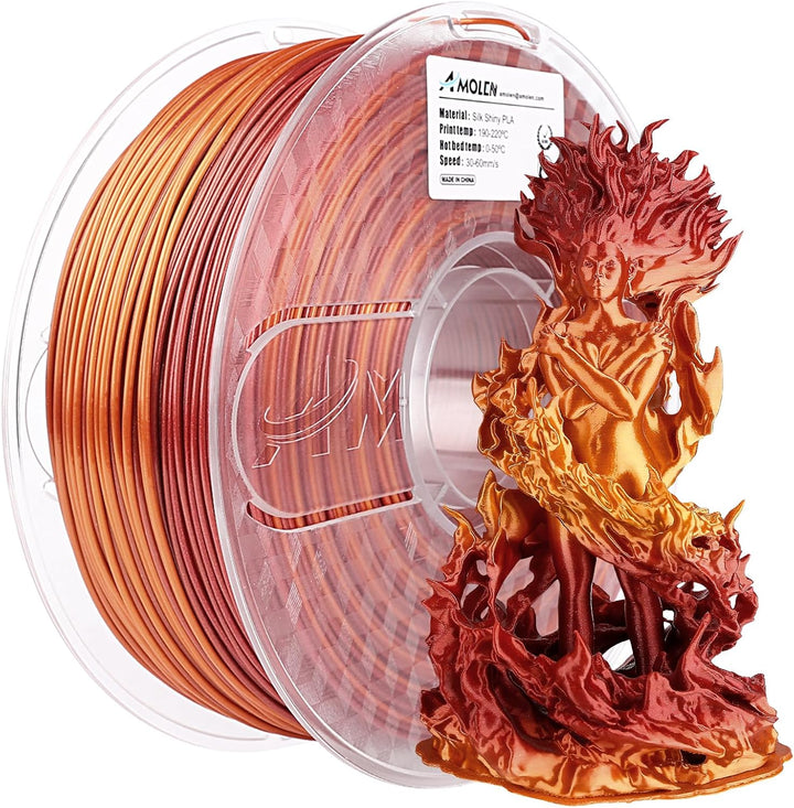 AMOLEN PLA 3D-Drucker-Filament, Silk PLA-Filament, 1,75 mm, Silk Shiny Filament Rot Gold, 1 kg A-gra