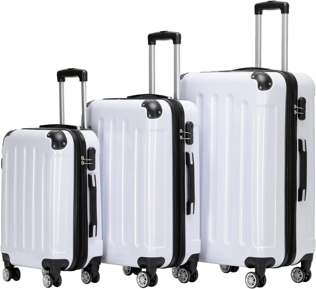 BEIBYE Hartschalen Koffer Trolley Rollkoffer Reisekoffer 4 Zwillingsrollen Polycabonat (Weiss, Koffe