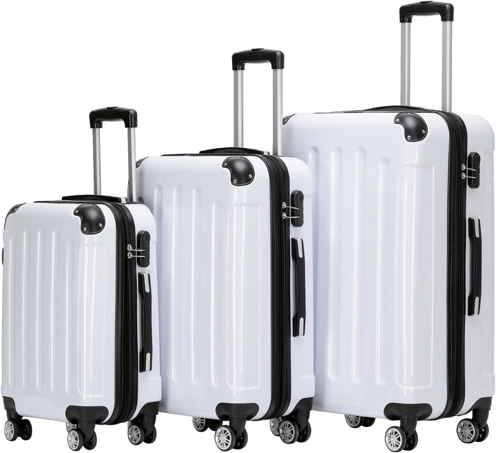 BEIBYE Hartschalen Koffer Trolley Rollkoffer Reisekoffer 4 Zwillingsrollen Polycabonat (Weiss, Koffe