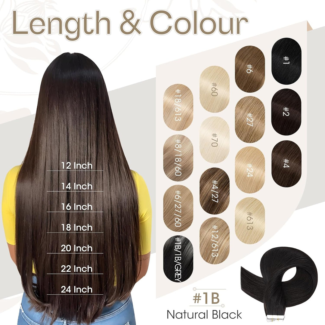 Elailite Tape Extensions Haarverlängerung - Invisible Tape Extensions Echthaar - Remy Real Human Hai