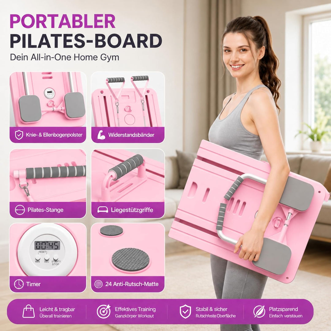Skay Pilates Reformer Set für Zuhause Pink Pilates Reformer Set Classic, Pink Pilates Reformer Set C