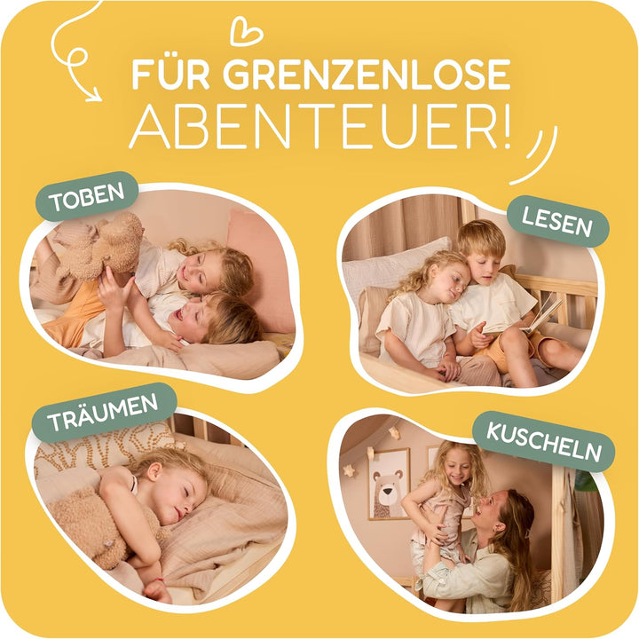 Hausbett Himmel – Aus weichem Musselin in 7 Farben – 100% Bio-Baumwolle – Traumhafte Hausbett Deko &