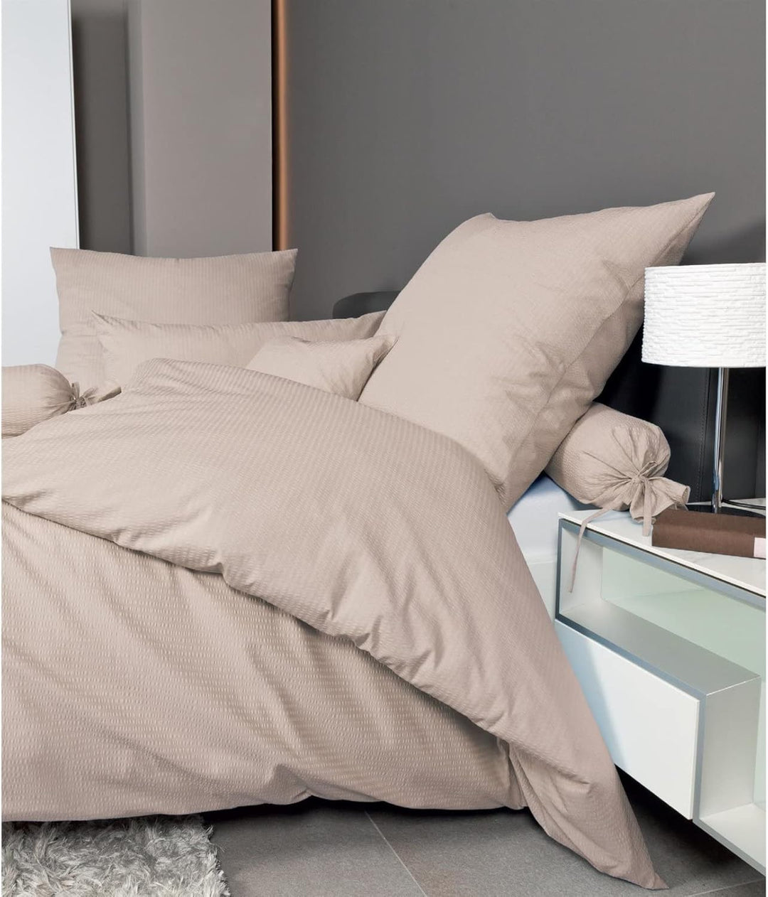 Janine Bettwäsche Seersucker Uni Piano 135x200 cm inklusive Kissenbezug 80x80 cm naturell 135x200 cm