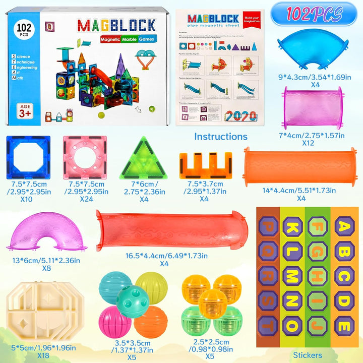 102 Pcs Magnetische Bausteine Spielzeug, Magnetisches Bauspielzeug, Puzzle Baustein Spielzeug, Magne