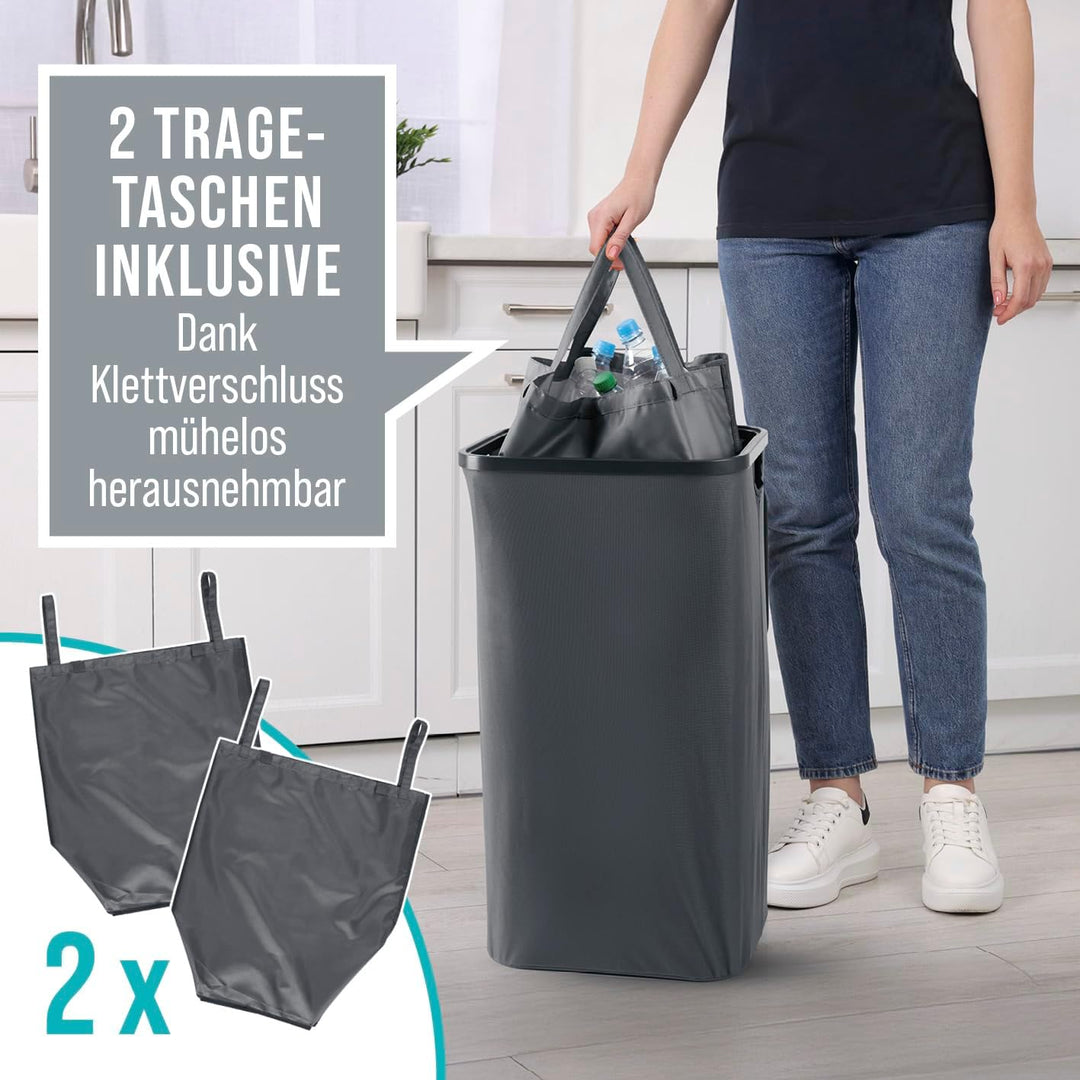 Pfandflaschen-Sammelbehälter mit Deckel | Inklusive 2 Tragetaschen & Klettverschluss | Grosses Fassu