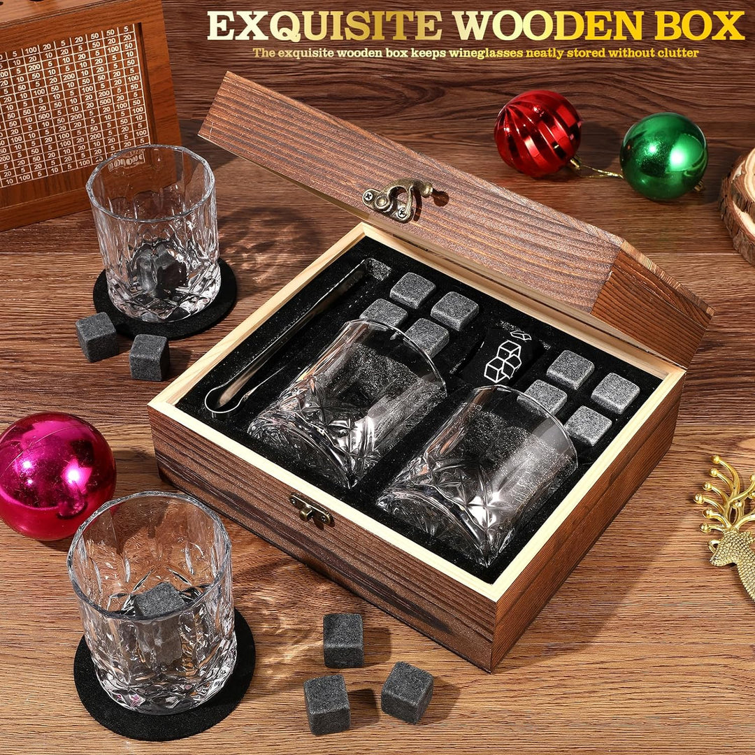 Whisky, Whisky Gläser Set, Whisky Steine Geschenkset, 8 Whiskey Steine & 2 Twisted Whisky Gläser & 2