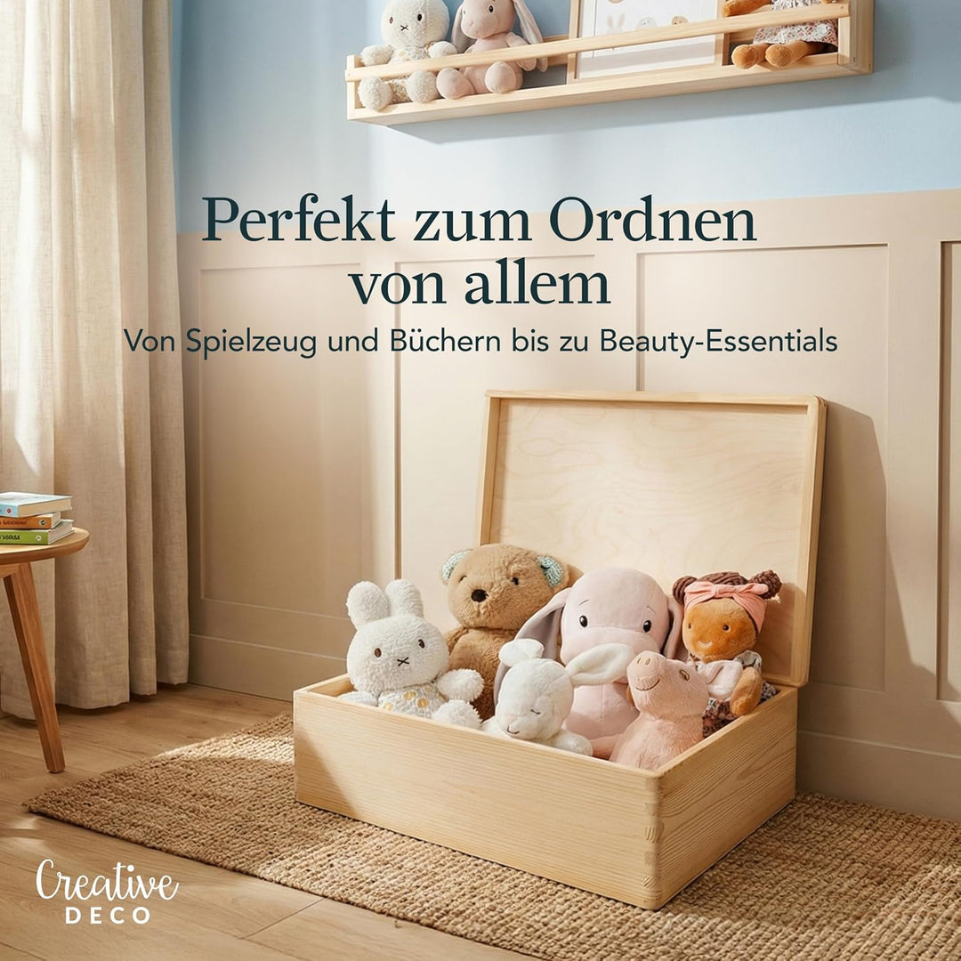 Creative Deco XL Grosse Holzkiste mit Deckel | 40x30x14 cm (+/-1cm) | Erinnerungsbox Baby Holzbox mi