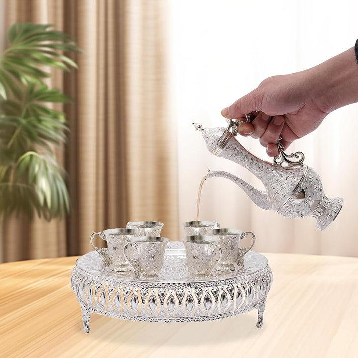 Türkische Kaffeekanne Set, Vintage Teeservice Set, Metall Russisches Samowar Weinglas mit 6 Luxuriös
