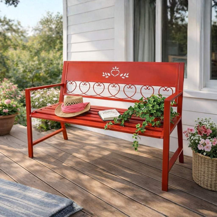 DanDiBo Gartenbank Metall Wetterfest Rot 120 cm 2 Sitzer Sitzbank Passion 121495 Eisen Blumenbank Ga