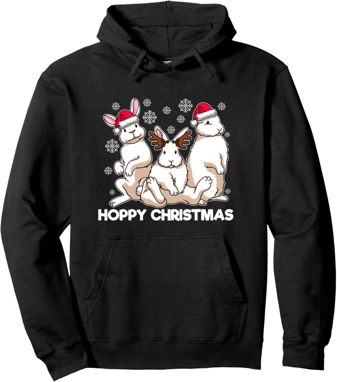 Hoppy Christmas Lustiges weisses Weihnachtsmann-Kaninchen Pullover Hoodie