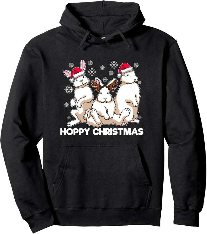 Hoppy Christmas Lustiges weisses Weihnachtsmann-Kaninchen Pullover Hoodie
