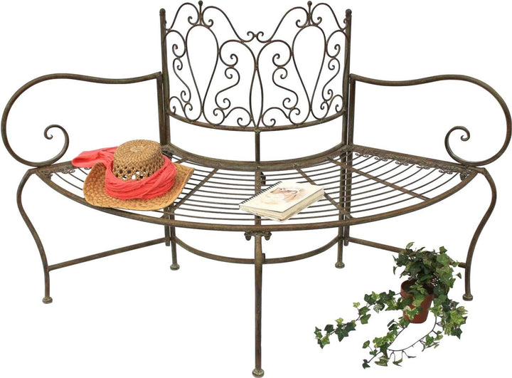 DanDiBo Baumbank Metall wetterfest Braun 135 cm 3-Sitzer halbrund JC112287 Gartenbank Rundbank