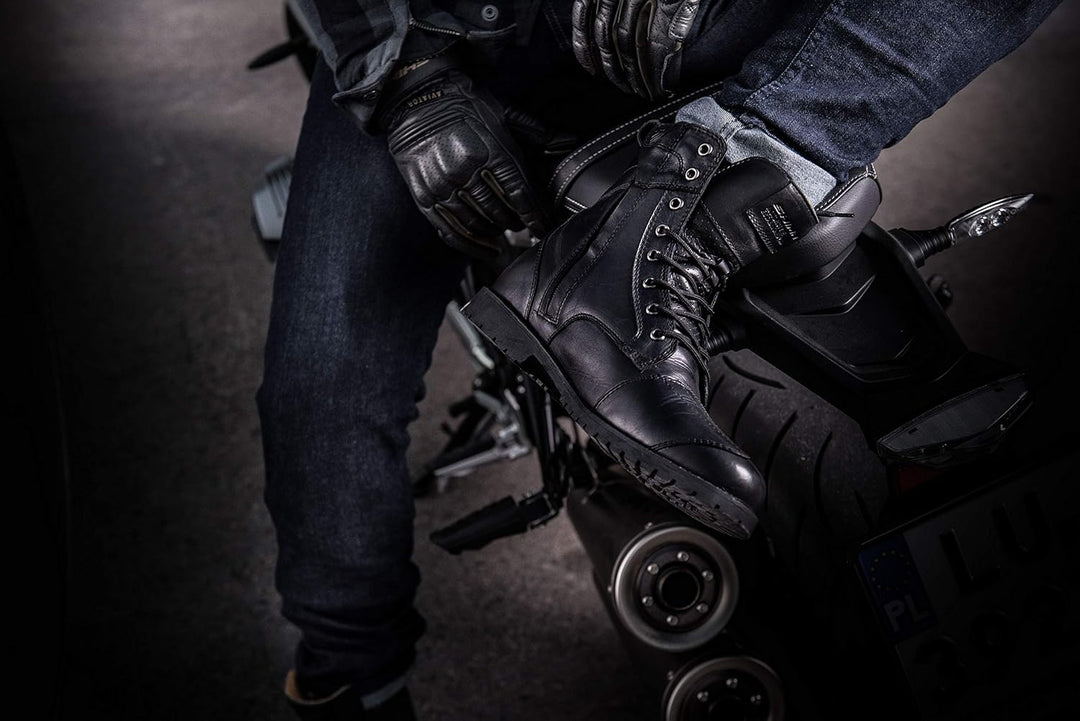 SHIMA THOMSON Motorradsteifel Herren - Verstärkte Leder Motorradschuhe mit Seitlichem Reissverschlus