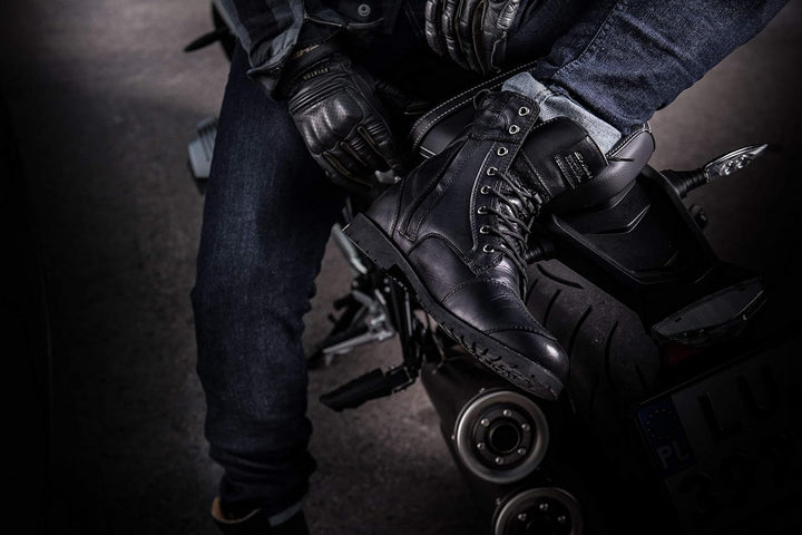 SHIMA THOMSON Motorradsteifel Herren - Verstärkte Leder Motorradschuhe mit Seitlichem Reissverschlus