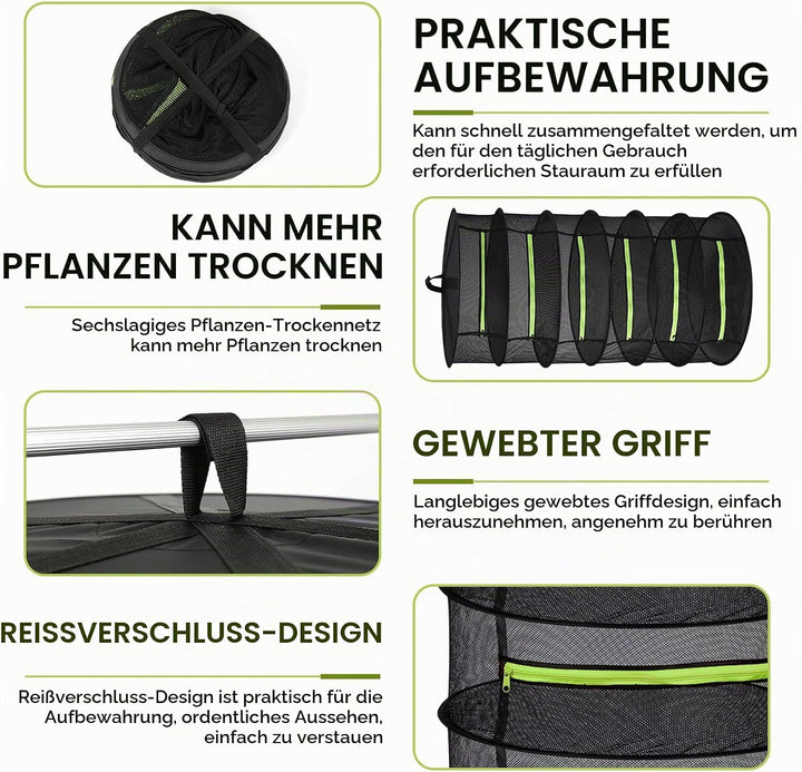 Trockennetz Kräuter, 6 Lagiges Kräutertrockner Hängend mit Haken und 4 Edelstahl-Clips, Kräuter Troc