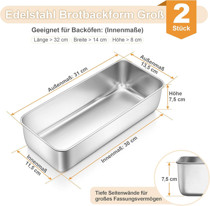 HaWare Edelstahl Gross Brotbackform (2) 2 Stück, 2 Stück