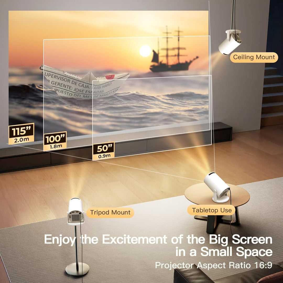WEMI Mini Beamer, Smart Projektor Wi-Fi 6 Bluetooth, Nativ 720P 4K Heimkino, Tragbarer kleiner LED P