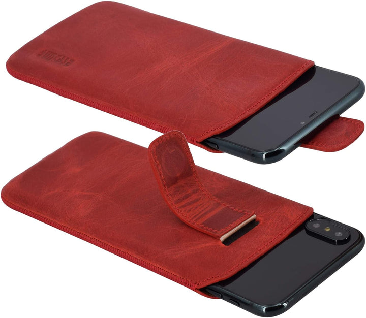 Suncase ECHT Ledertasche Leder Etui *Slim-Edition* für Swissvoice G50 Leder Hülle Handytasche (mit R