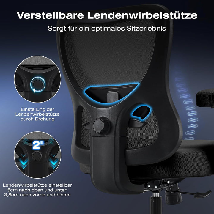 Hellove Bürostuhl Ergonomisch 230KG, Schreibtischstuhl mit Verstellbarer Armlehnen und Lendenwirbels