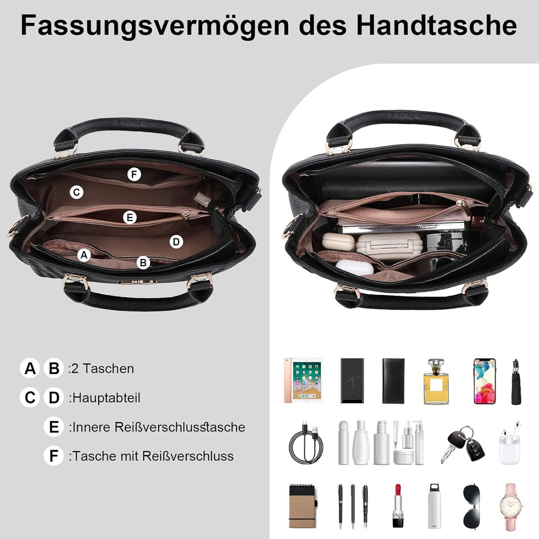 Miss Lulu Handtasche Damen mittelgross klassisch Henkeltasche Schultertasche mit Lychee Muster mehre