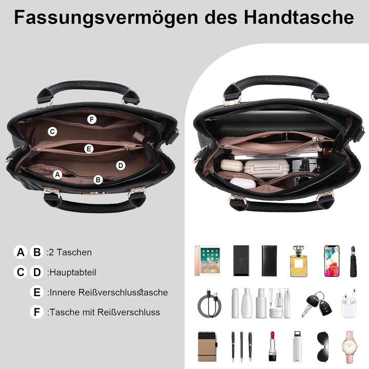 Miss Lulu Handtasche Damen mittelgross klassisch Henkeltasche Schultertasche mit Lychee Muster mehre