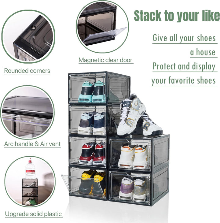ZLLZUU Schuh-Organizer, Schuh-Aufbewahrungsboxen, 6 Stück, grosse Schuhboxen mit magnetischer Tür, t