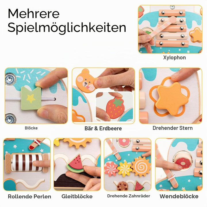LIFEZEAL Lauflernwagen Holz, Babywalker mit 3-fach verstellbarem Griff, Fach, 4 Rädern, Multi-Aktivi