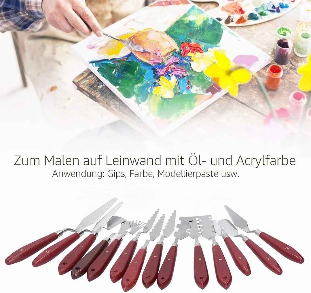 14Pcs Spachtel Edelstahl, Malspachtel für Acrylfarben, Malerei Spatel Palettenmesser, Malerei Mischs