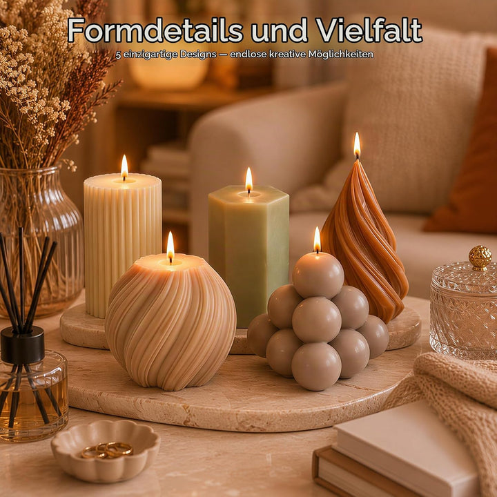 Kerzen Selber Machen Set, DIY Kerzenherstellungsset mit 1000g Sojawachs | Mit 5 Silikonformen, 4 Duf
