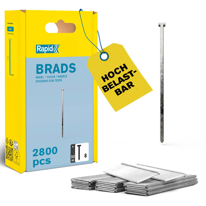 Rapid Nägel Typ 8, 50 mm Stauchkopfnägel 18 Ga, 2.800 Stück 50 mm Grosspackung │ Kunststoffbox Galva