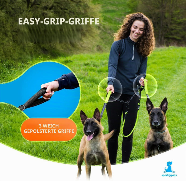 Hundeleine für 2 Hunde mit Bungee Verlängerung für Grosse und Mittelgrosse Hunde mit Ruckdämpfer | R