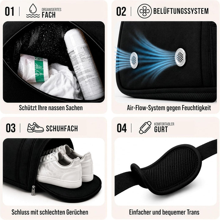 Sporttasche &amp; Reisetasche für Damen und Herren mit Nassfach &amp; Schuhfach - Sporttaschen für Sport &amp; R