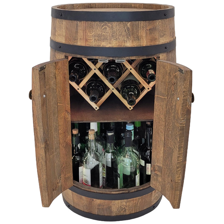 weeco Fassbar mit Tür und Weinhalter - Weinregal. Fass Hausbar Weinrack 80 cm. Rustikaler deko Barsc