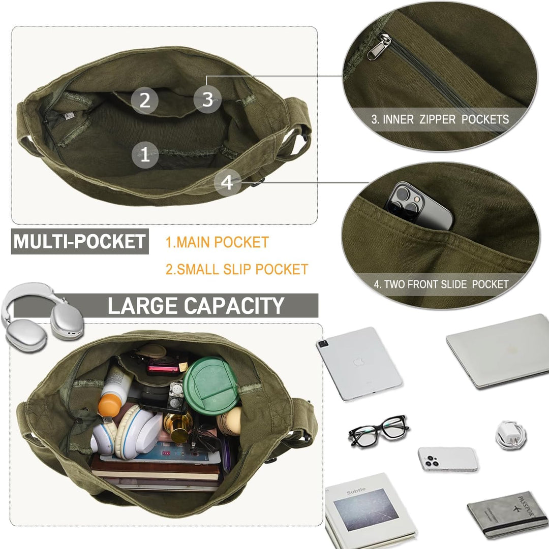 Bolso Bandolera De Lona Informal Canvas-Tragetasche für Damen, grosse Hobo-Umhängetasche, Schulterta
