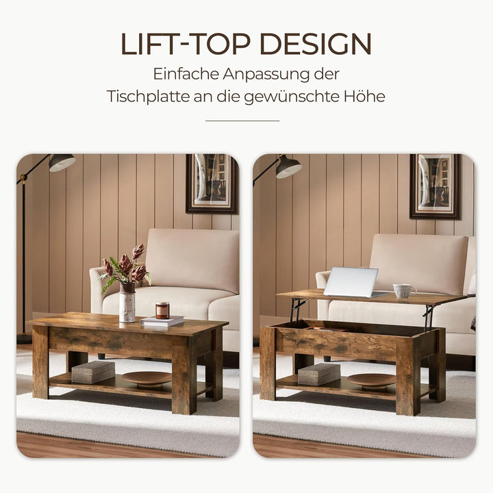Yaheetech Couchtisch mit Höhenverstellbarer Platte Kaffeetisch ausziehbarer Wohnzimmertisch Sofatisc