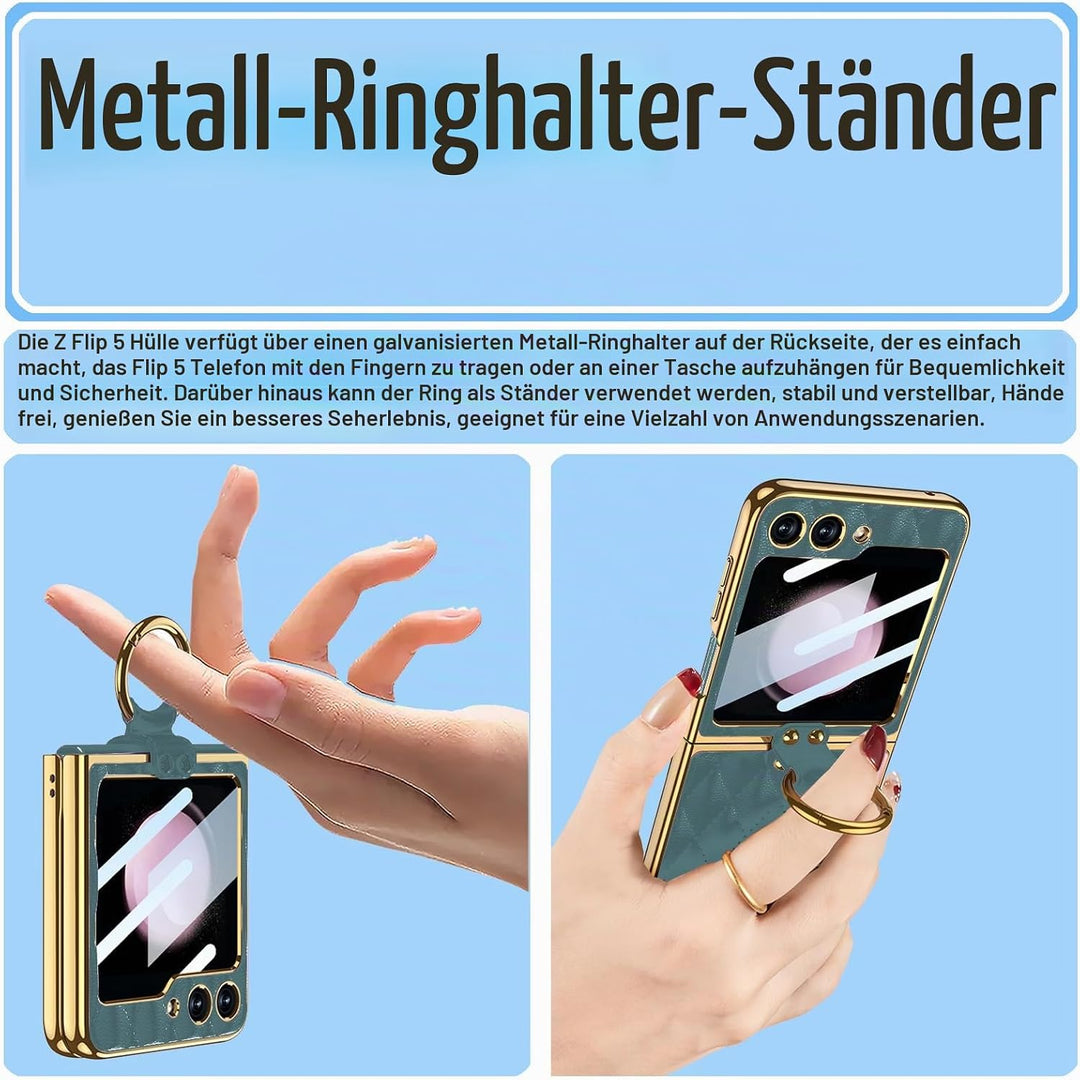 Miimall Lederhülle Kompatibel mit Samsung Galaxy Z Flip 5 Hülle mit Kameraschutz, Z Flip 5 Case mit