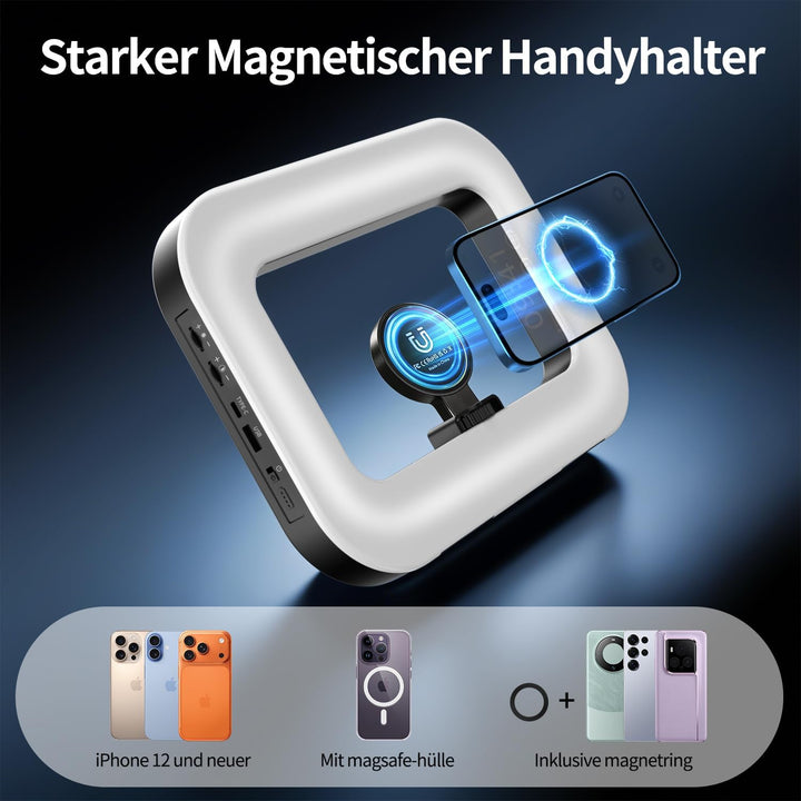yAyusi Magnetisch Handylicht für Videoaufnahmen, Hand-Telefonstabilisator mit Licht, 8000mAh LED-Sel