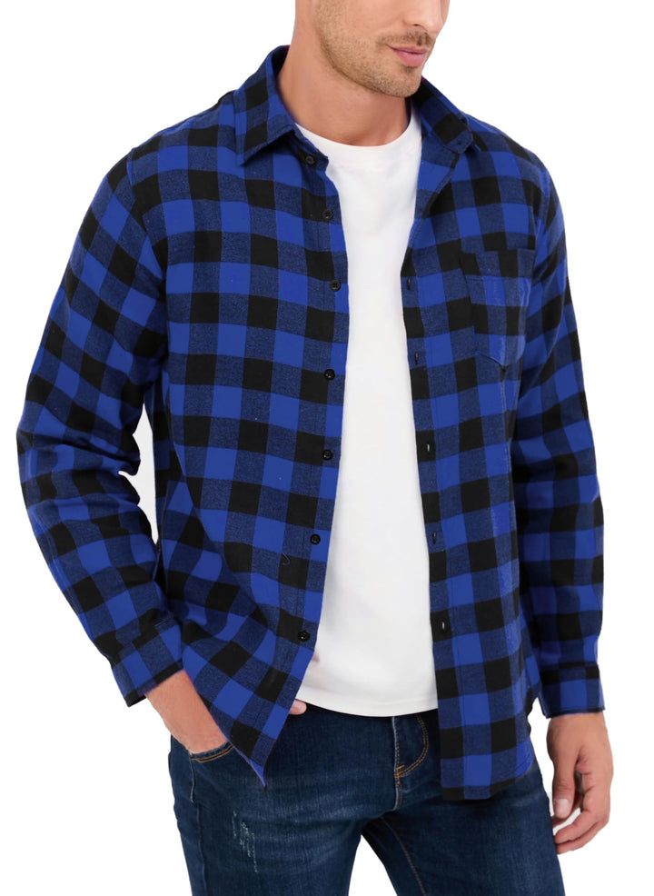 Yukiuiny Herren Holzfällerhemd 100% Baumwolle Langarm Kariertes Hemd Casual Button Down Flanell Frei