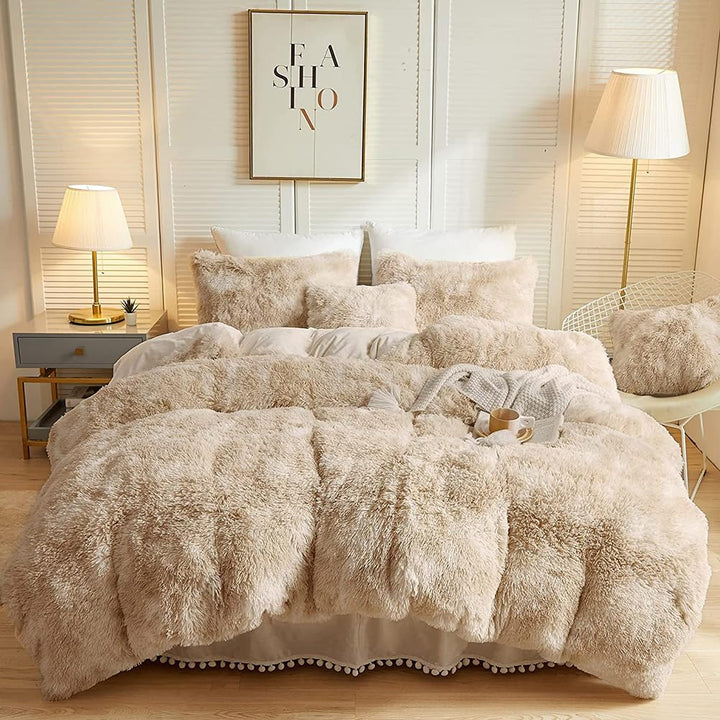 Michorinee Plüsch Bettwäsche 135x200 4teilig Winter Flauschig Warme Bettbezug Fleece Flausch Langhaa