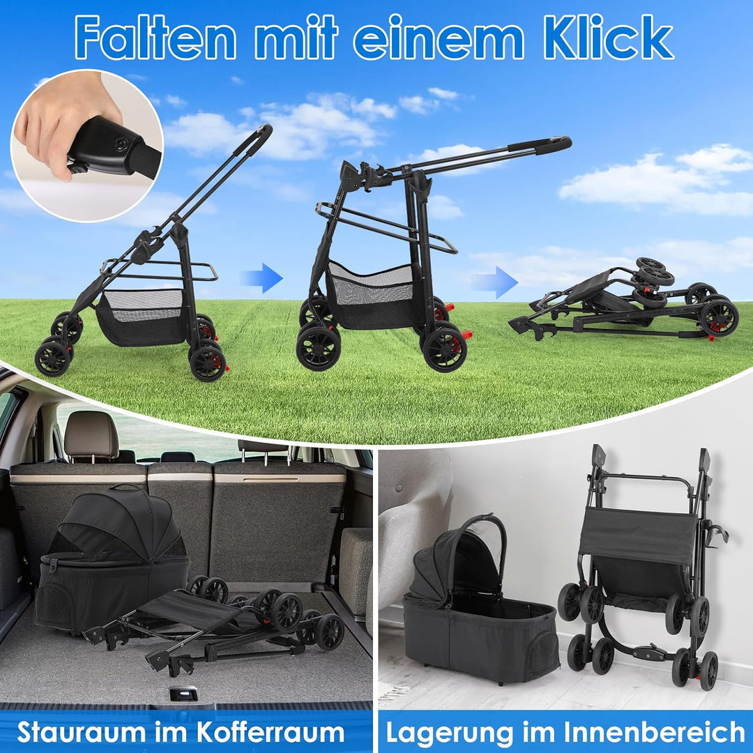 MAMIZO Hundebuggy 3 in 1 bis 30 kg,Klappbar Hundebox Transporttasche,Tragbares Haustiernest,GroBzügi