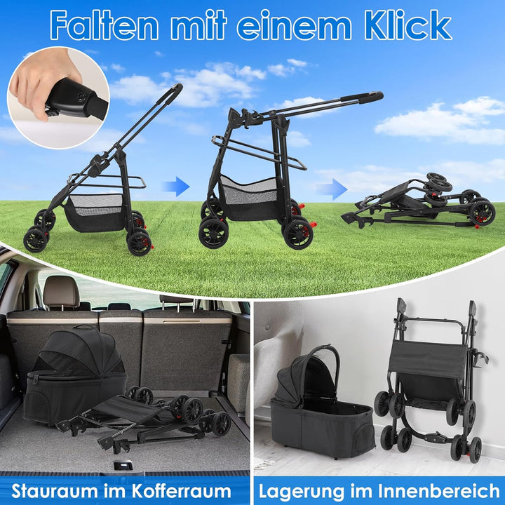 MAMIZO Hundebuggy 3 in 1 bis 30 kg,Klappbar Hundebox Transporttasche,Tragbares Haustiernest,GroBzügi