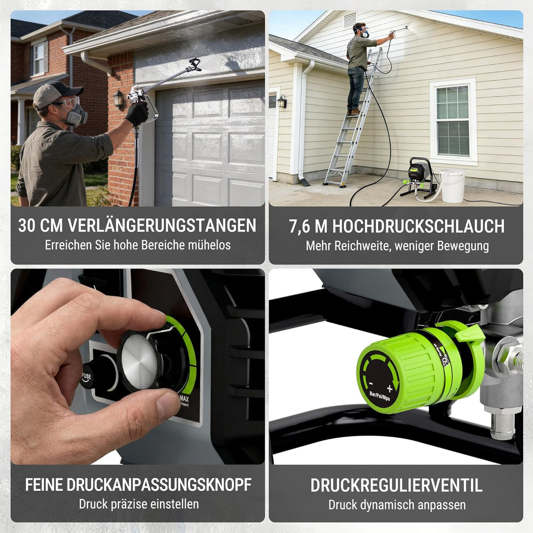 WORKPRO 700 W Airless Farbsprühsystem, Airless Farbsprühgerät mit 3 Verstellbaren Druckstufen, Ideal