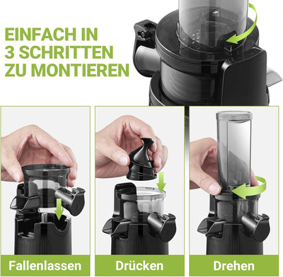 Entsafter AOBOSI-Mini slow juicer mit Rückwärts-Kau-Funktion-saftpresse elektrisch mit Bürste und 2